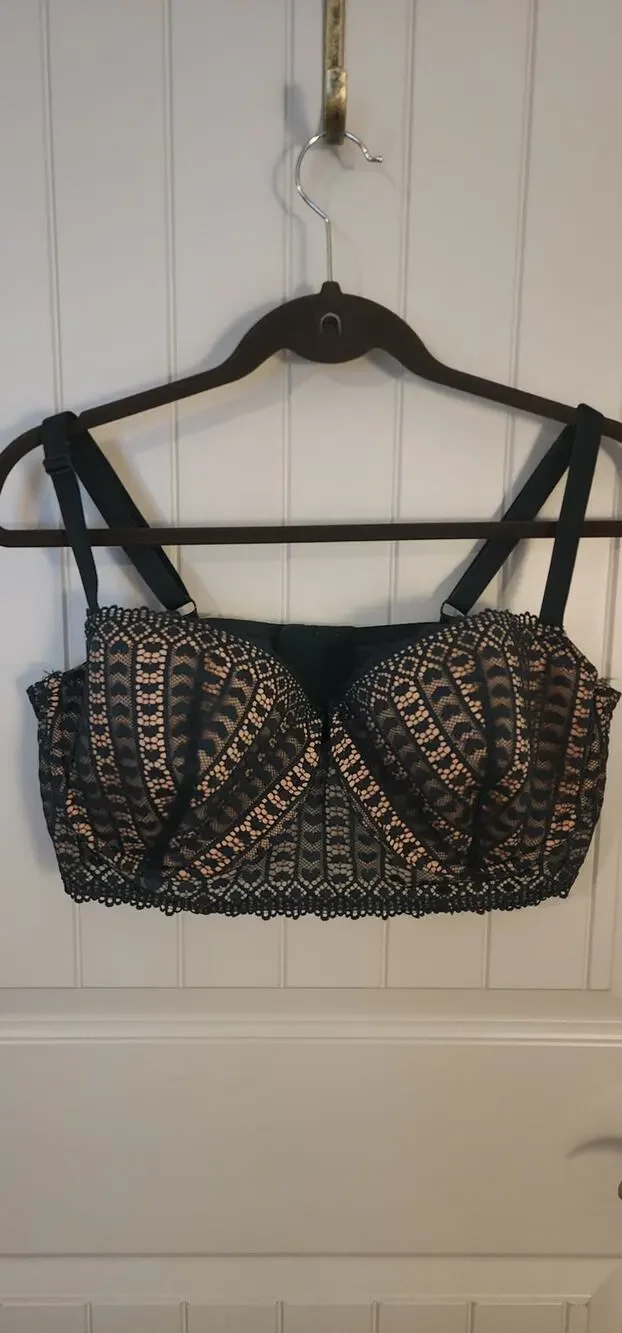 Adore Me 42D Dark Green Nude Lace Balconette Bra Strappy BR-06164-BAL